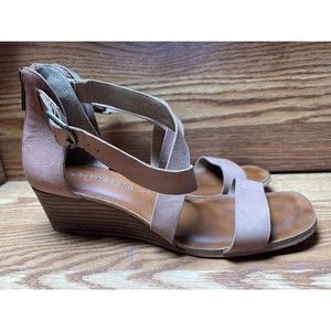 Lucky Brand Jenley Tan Leather Strappy wedge Sandals Ladies size 8.5